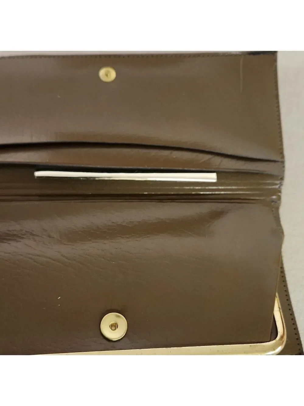 Brown Leather Clutch/ Wallet with Gold Accents Vintage 1960s/70s